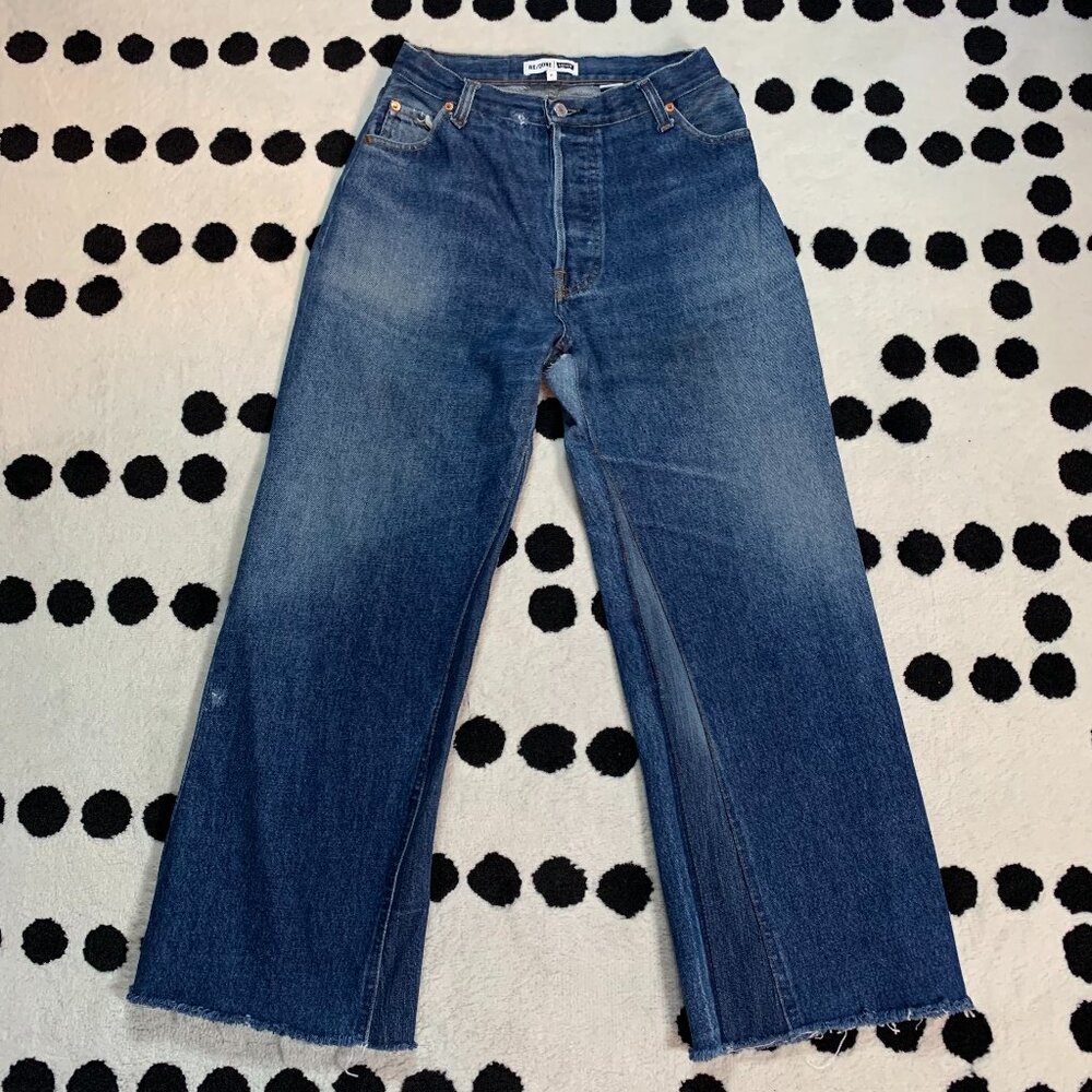 Re/Done Levi's Jeans 27 Inseam Faded Distressed Denim High Rise Wide Leg Raw Hem